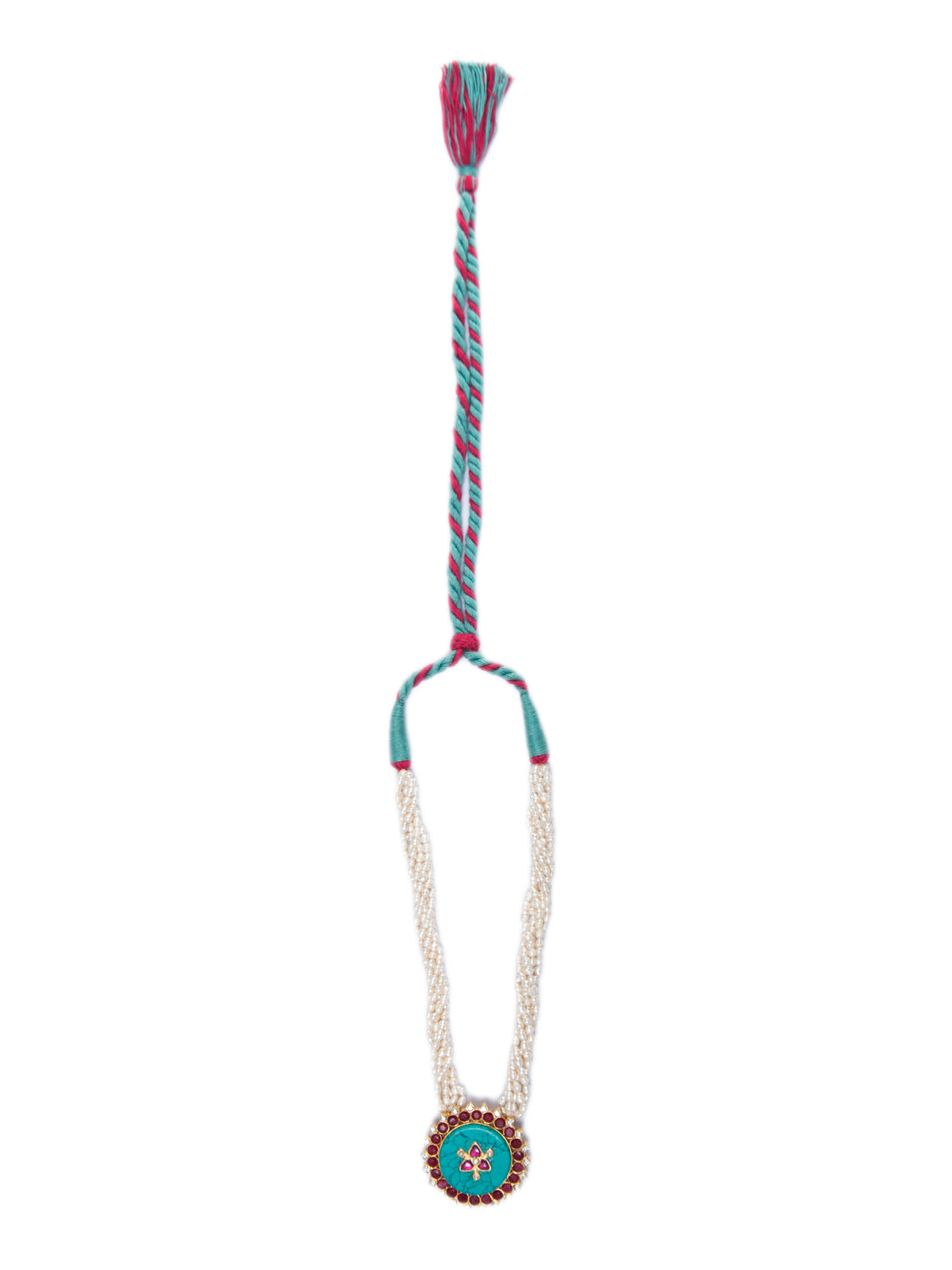 925 Sterling Silver 22K Gold Plated Pearl Beaded Necklace With Turquoise, Ruby Gemstone view 7