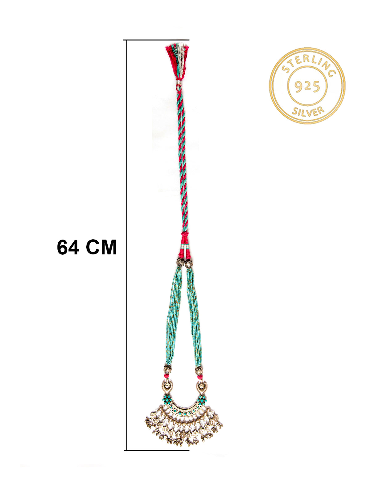 Silver Turquoise Beaded Necklace view 6