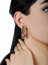 925 Sterling Silver Two Tone Rawa Earrings with Kundan Motif view 1
