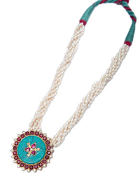 925 Sterling Silver 22K Gold Plated Pearl Beaded Necklace With Turquoise, Ruby Gemstone view 5