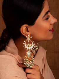 Svarnim Festive Statement Earrings with Pearl and Kundan view 6