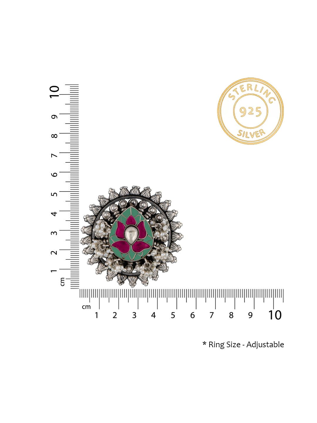 NB Signature Lotus Motif Adjustable Ring with Freshwater Pearl view 3