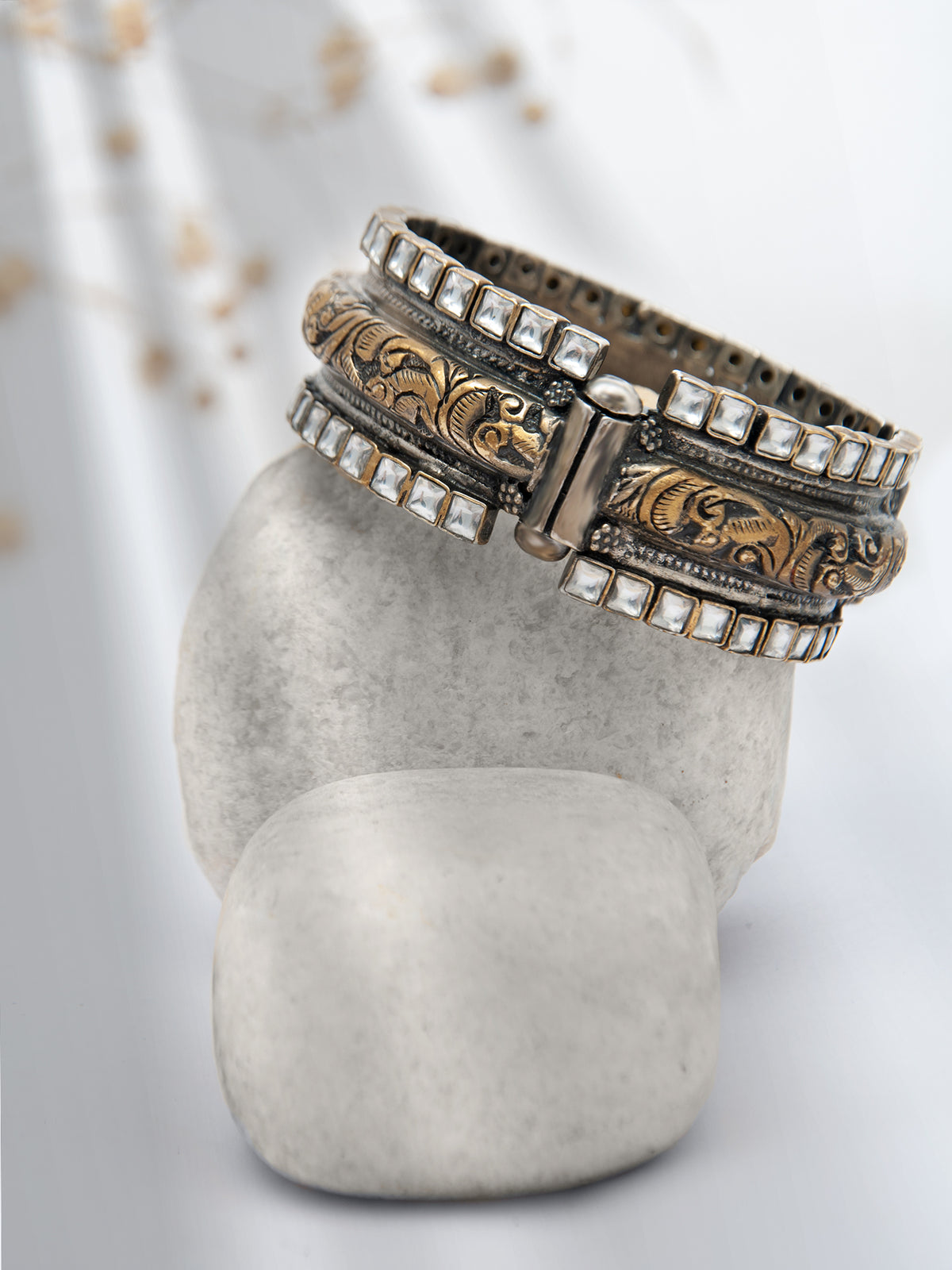 Svarnam Peacock Two Tone Kundan Bangle view 1