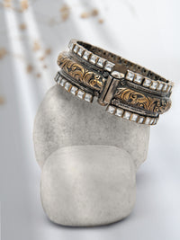 Svarnam Peacock Two Tone Kundan Bangle view 1