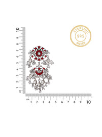 Multicolored Red and White Kundan Drop Earrings with Freshwater Pearl view 3