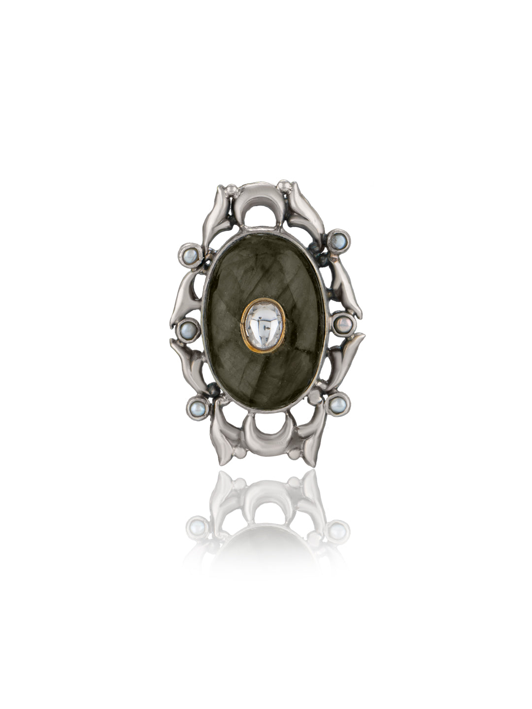 Labradorite Kundan Adjustable Ring view 2
