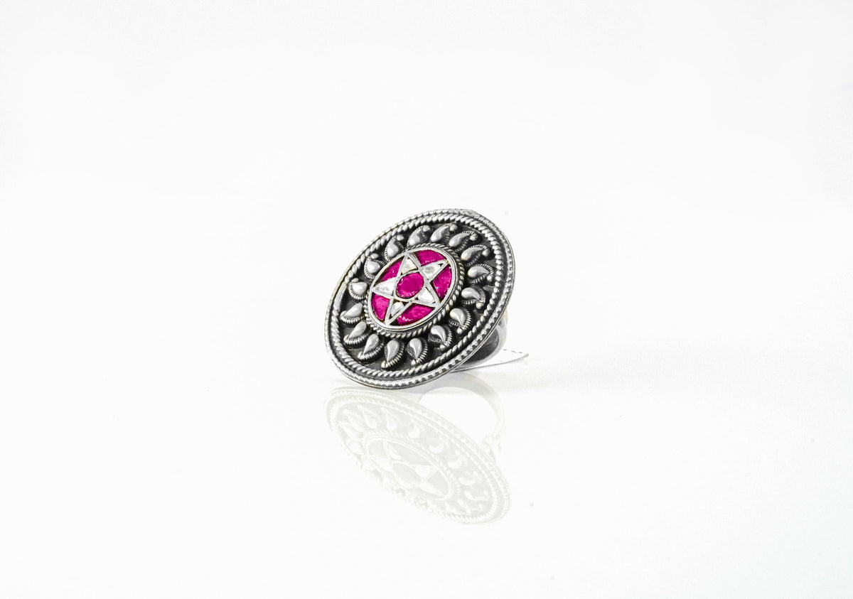 Paisley Pink Stone and Kundan Ring view 4