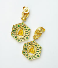925 Silver Gold Plated Green Paisley Kundan Earrings view 3