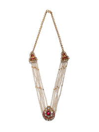 925 Sterling Silver 22K Gold Plated Pearl Beaded Chaandbali Necklace With White and Red Kundan view 6