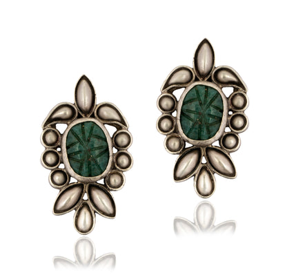 925 Sterling Silver Earrings with Green Gemstone