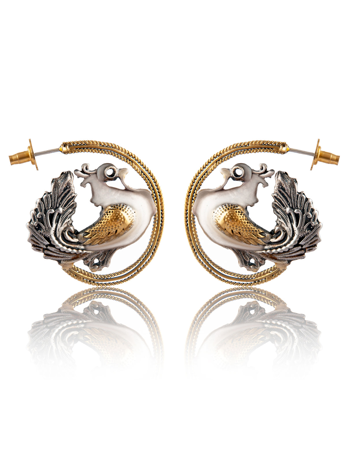 925 Sterling Silver Two Tone Hen Earrings view 3