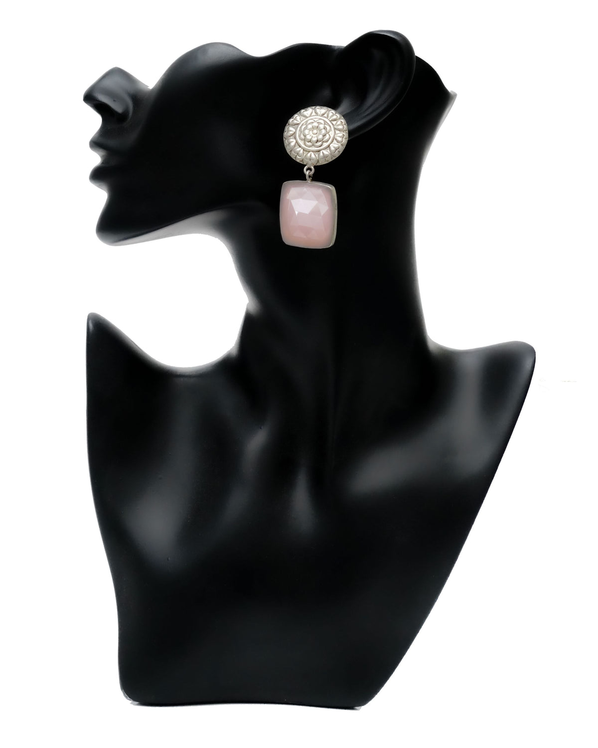 925 Silver Floral Earrings with Rose Quartz view 3