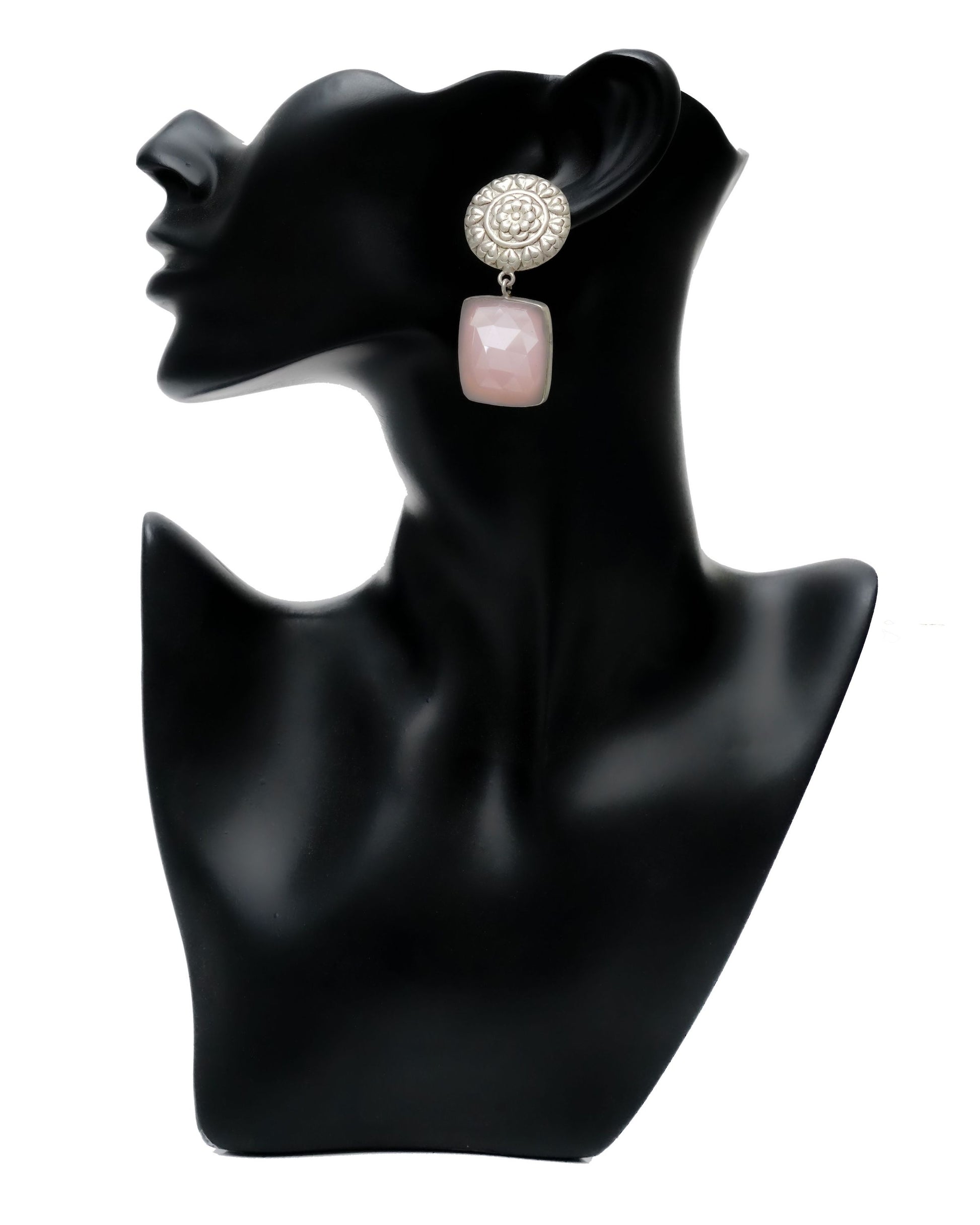 925 Silver Floral Earrings with Rose Quartz - Neeta Boochra Jewellery