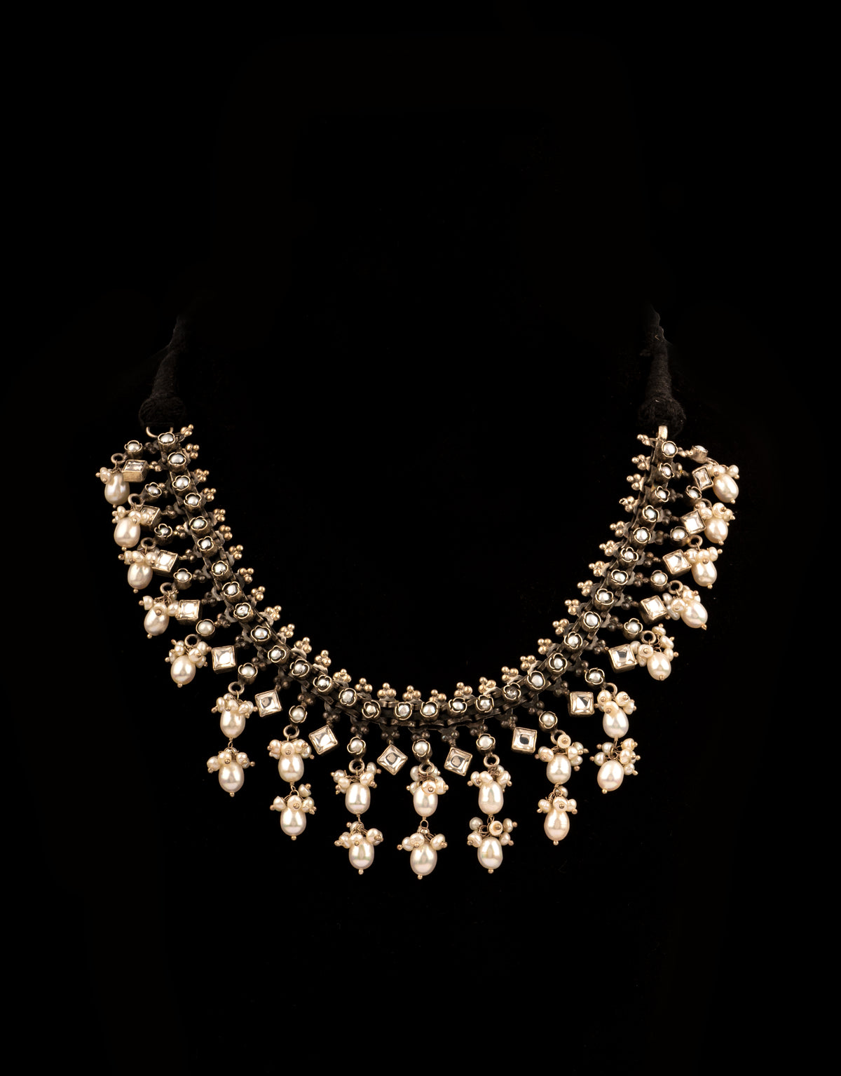 925 Sterling Silver Necklace with Kundan and Pearl view 1