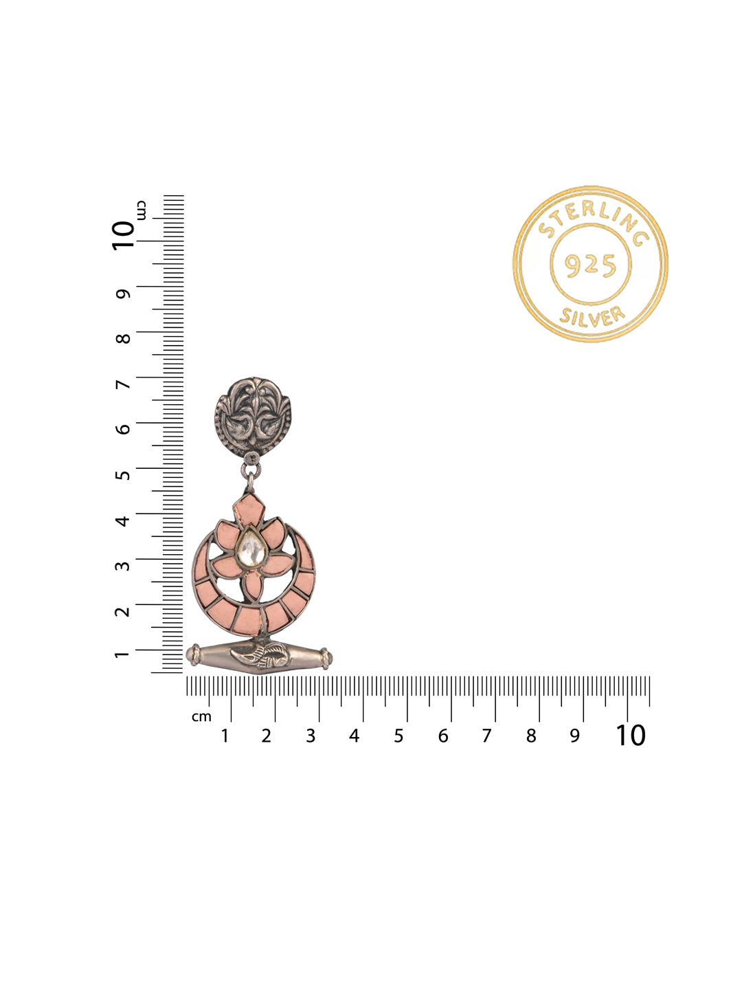 925 Sterling Silver Dholki Earrings with our Signature Kundan Chaand Motif view 4
