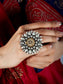 925 Sterling Silver Two Tone 22K Gold Plated Ring With White Kundan