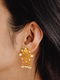925 Sterling Silver Gold Plated Chitai Earrings with Kundan view 2