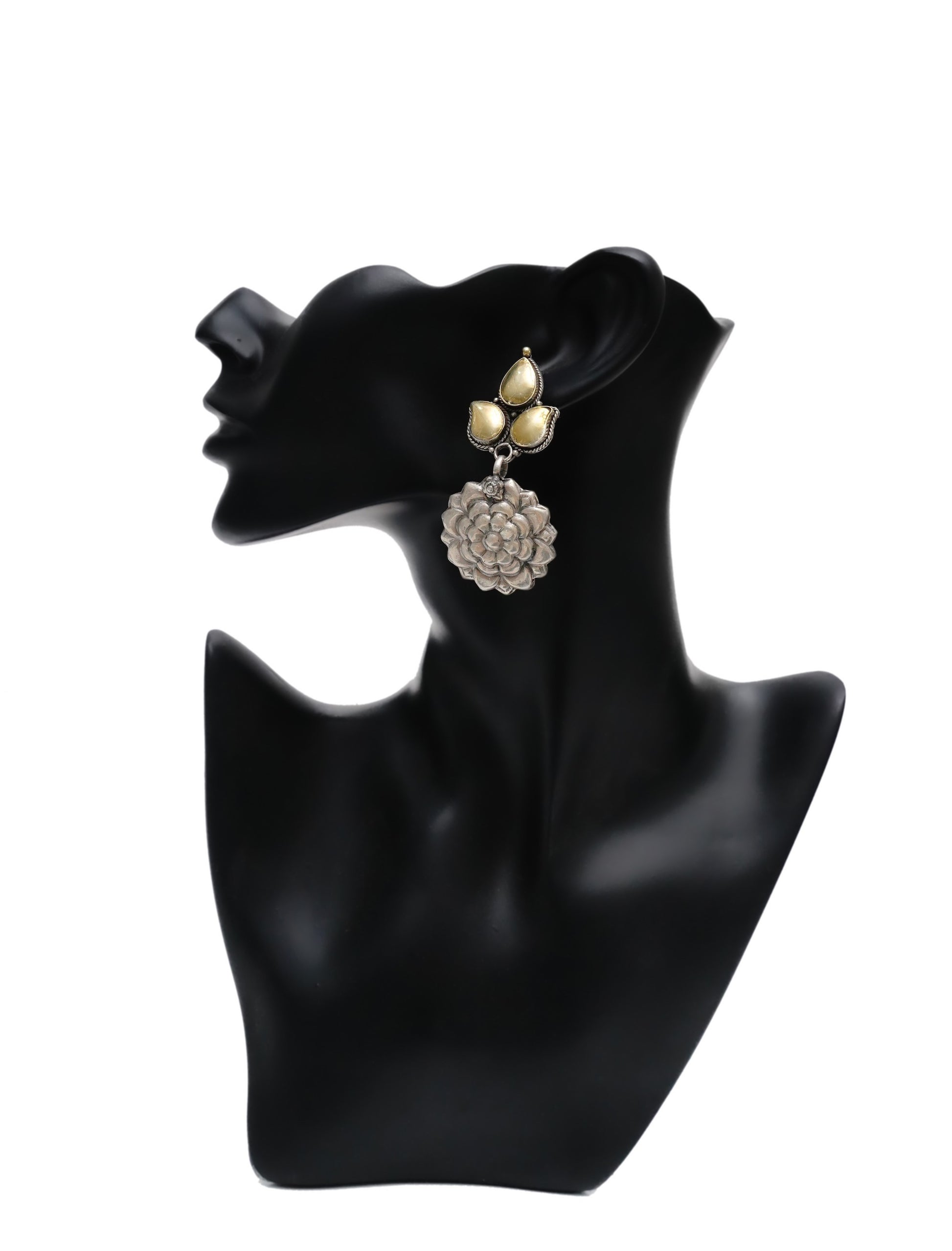 925 Silver Two Tone Floral Earrings - Neeta Boochra Jewellery