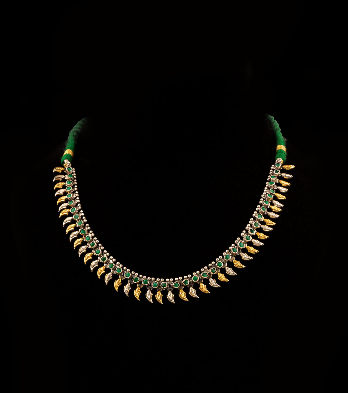 925 Sterling Silver Two Tone Paisley Necklace with Green Onyx view 1