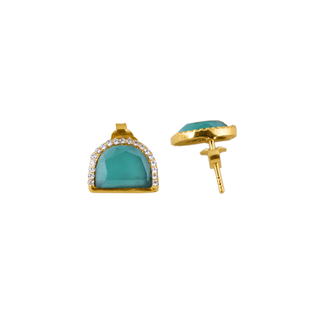 925 Silver Gold Plated Green Onyx Studs - Neeta Boochra Jewellery