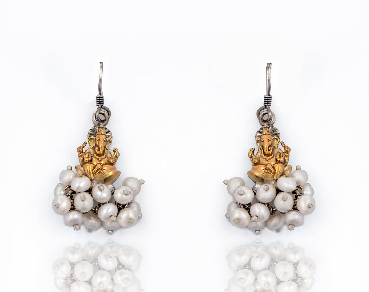 925 Sterling Silver Two Tone Lord Ganesha Danglers view 1