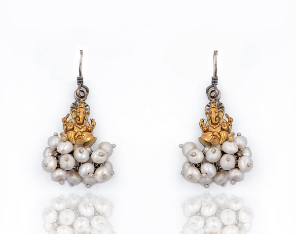 925 Sterling Silver Two Tone Lord Ganesha Danglers