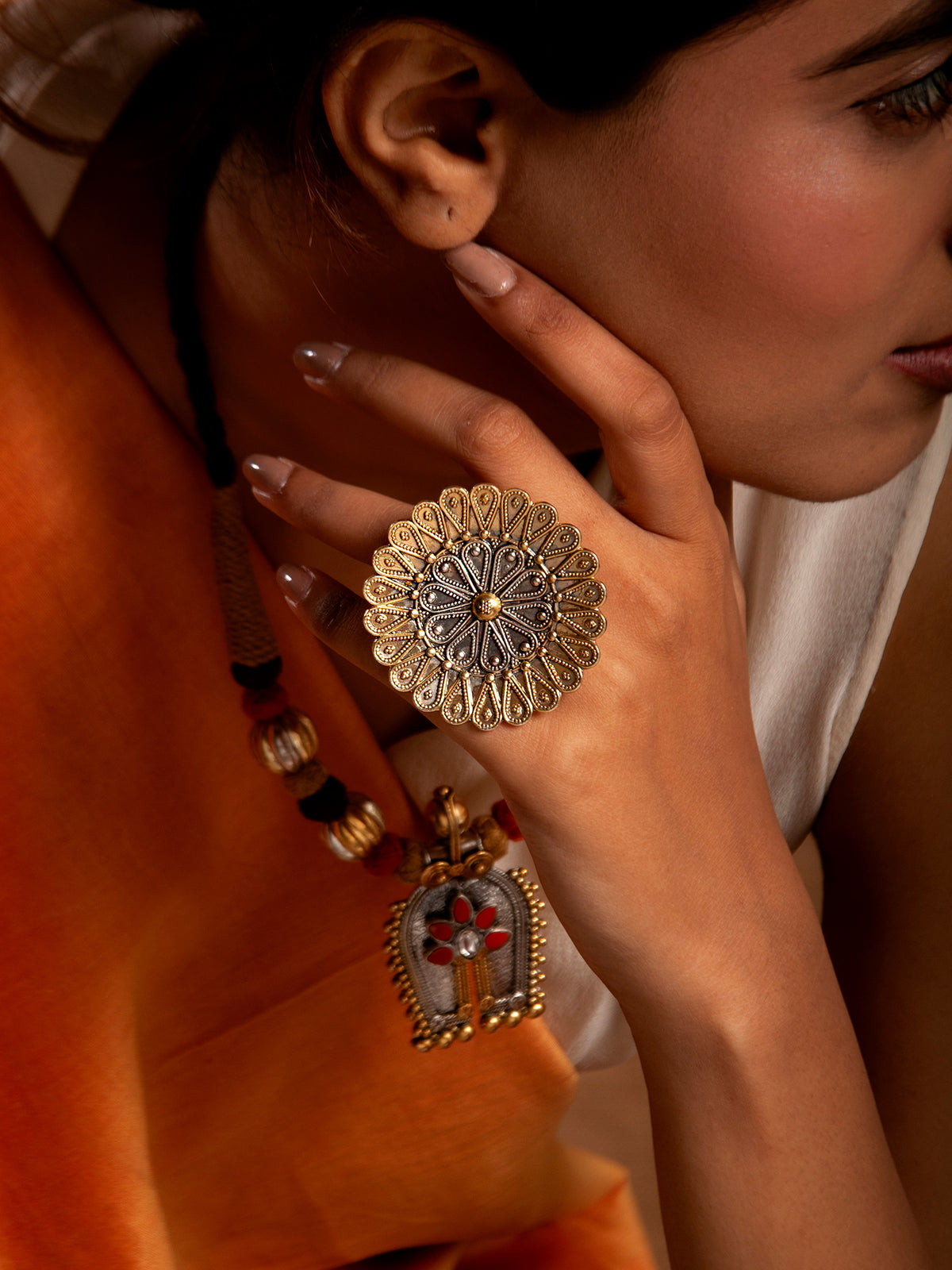 Svarnam Flower Adjustable Ring view 2