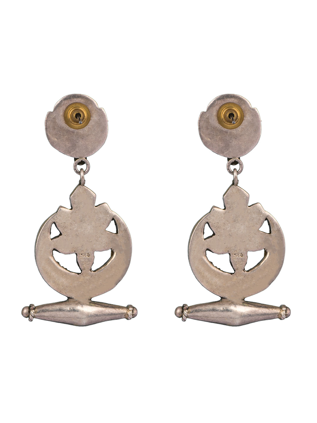 925 Sterling Silver Dholki Earrings with our Signature Kundan Chaand Motif view 5
