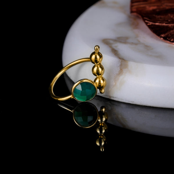 925 Silver Gold Plated Green Onyx Ring