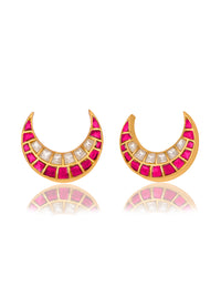 Half Moon Multicolored Kundan Studs view 1