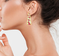 925 Silver Gold Plated White and Red Kundan Trapezium Studs view 4