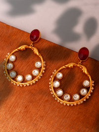 925 Sterling Silver 22K Gold Plated Chaandbali Kundan Earring With Ruby Gemstone and Pearl view 2