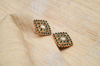 925 Silver Gold Plated Studs with Natual Green Gemstones view 2