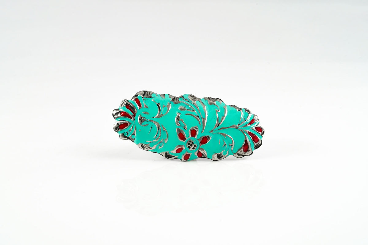 Turquoise Blue and Red Meenakari Ring view 3