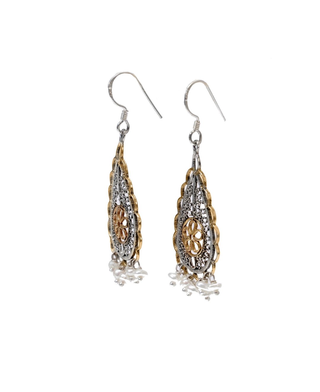 925 Silver Two Tone Mesh Earrings - Neeta Boochra Jewellery