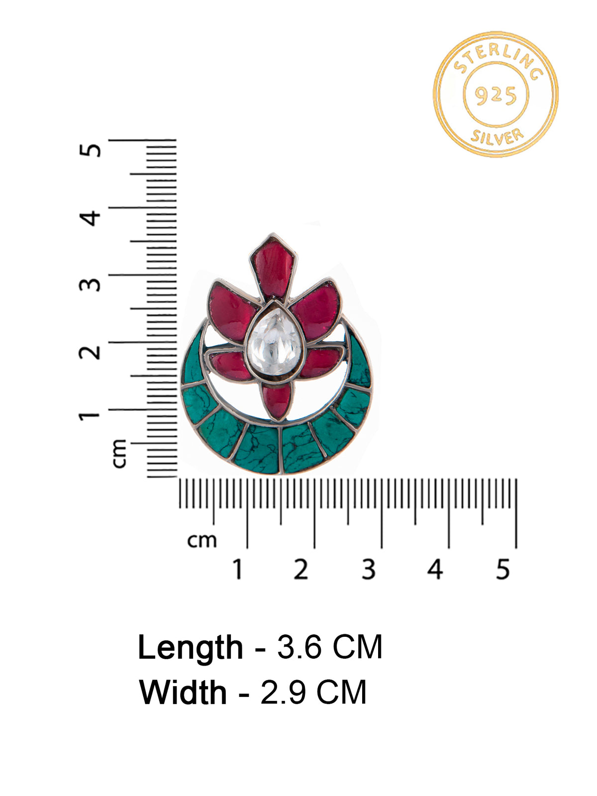 925 Sterling Silver Multicolored Kundan Mini Chandbali Stud Earrings view 4