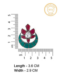 925 Sterling Silver Multicolored Kundan Mini Chandbali Stud Earrings view 4
