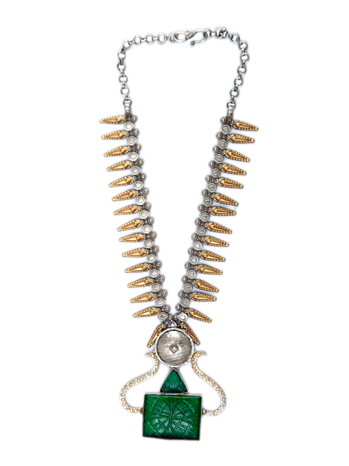 925 Sterling Silver Two Tone 22K Gold Plated Necklace with Green Stone view 3