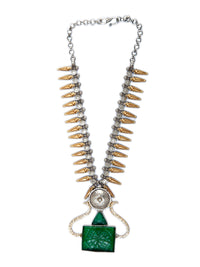 925 Sterling Silver Two Tone 22K Gold Plated Necklace with Green Stone view 3