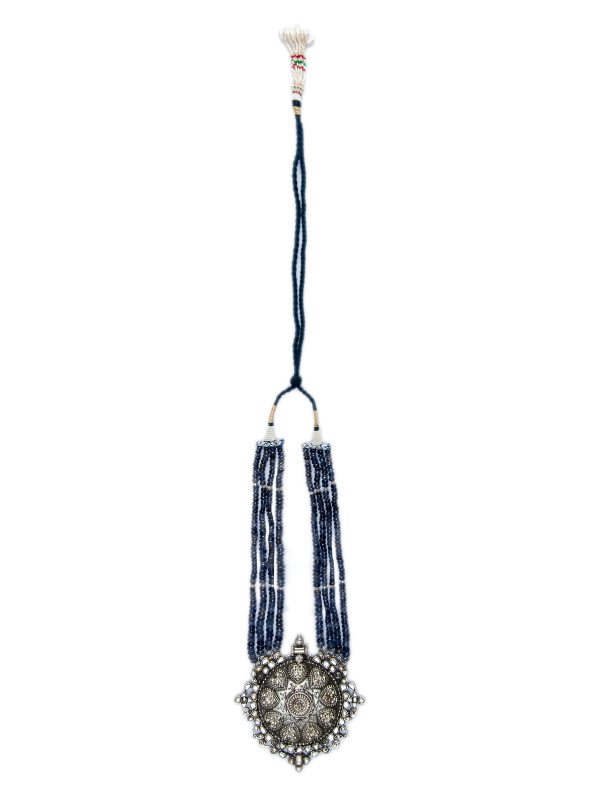 925 Sterling Silver AAA+ Quality Iolite Gemstone Beaded Necklace With Kundan and Pearl view 7