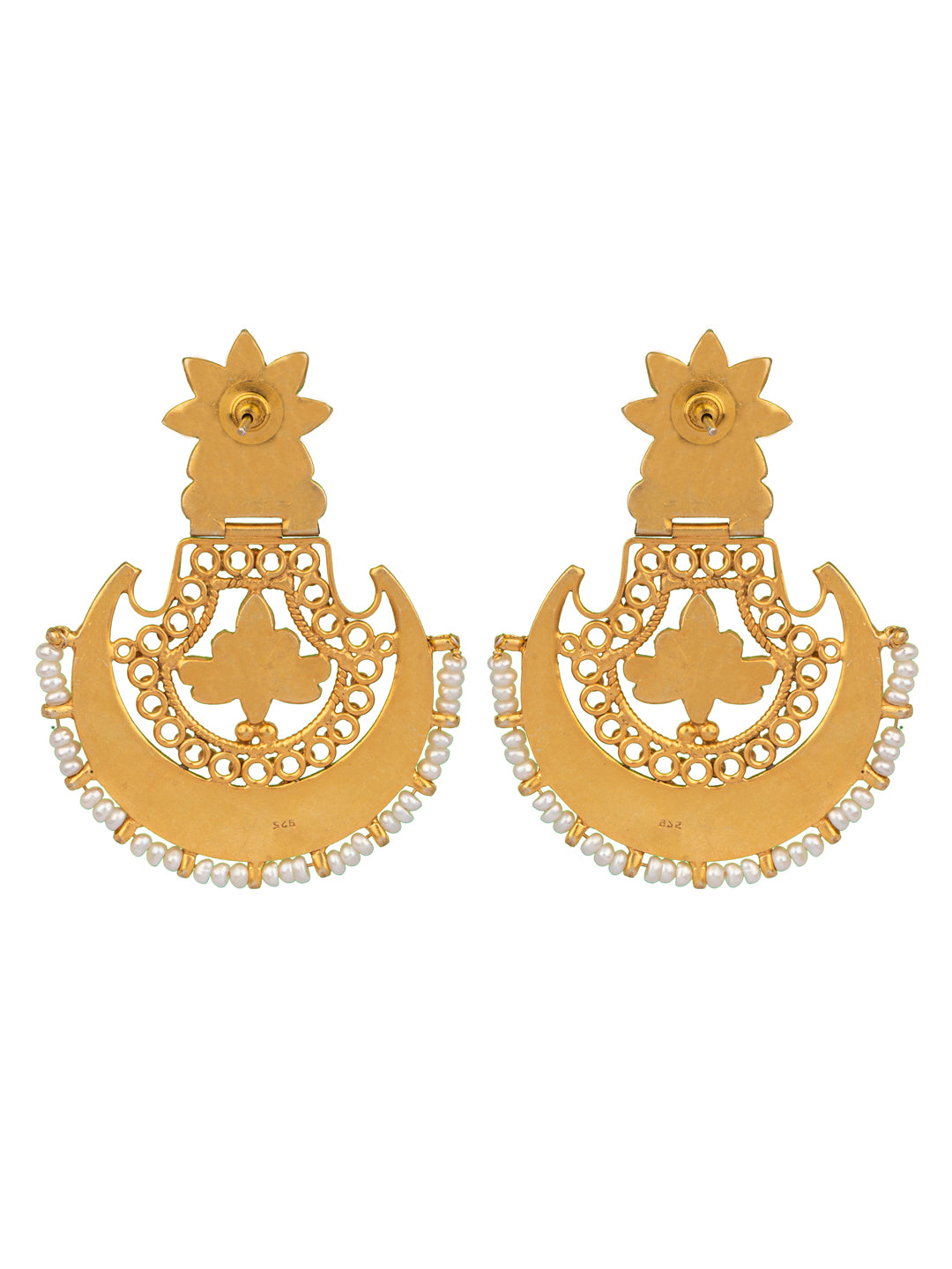 925 Sterling Silver Gold Plated Kundan Chaandbali Earrings view 5