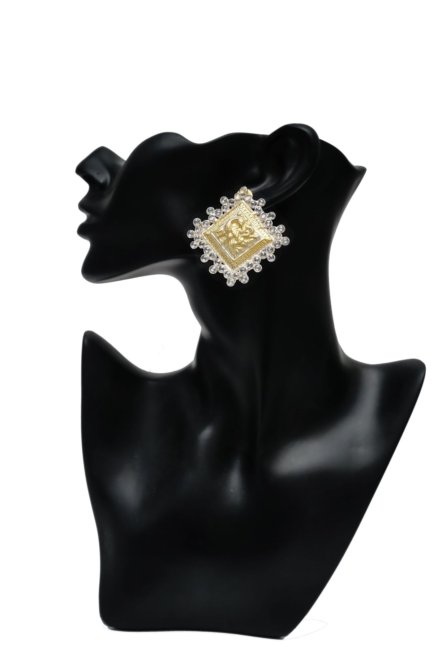 925 Silver Two Tone Peacock Earrings with Crystal Checkers - Neeta Boochra Jewellery