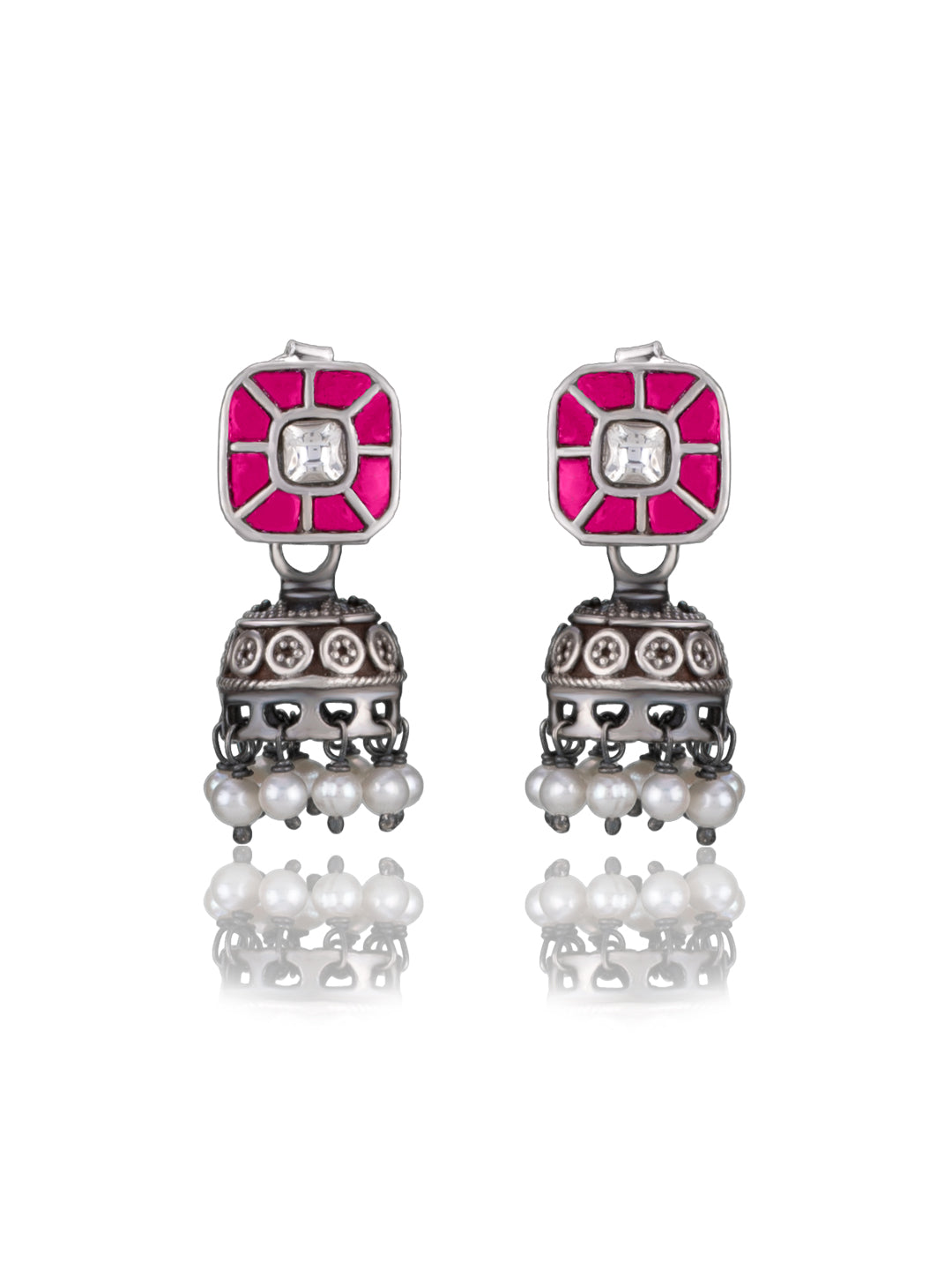 Small Kundan Studs with Pearl Jhumki view 1