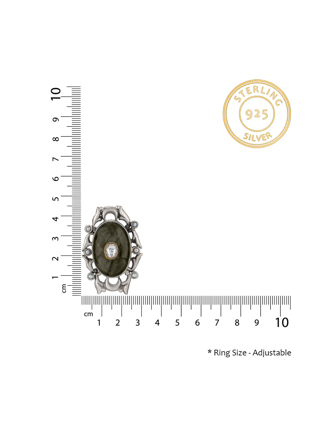 Labradorite Kundan Adjustable Ring view 3
