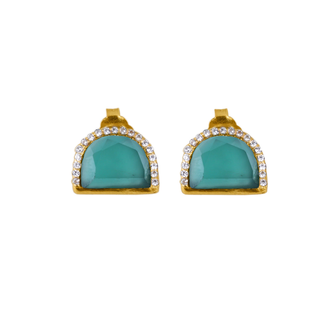 925 Silver Gold Plated Green Onyx Studs - Neeta Boochra Jewellery
