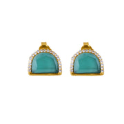 925 Silver Gold Plated Green Onyx Studs - Neeta Boochra Jewellery