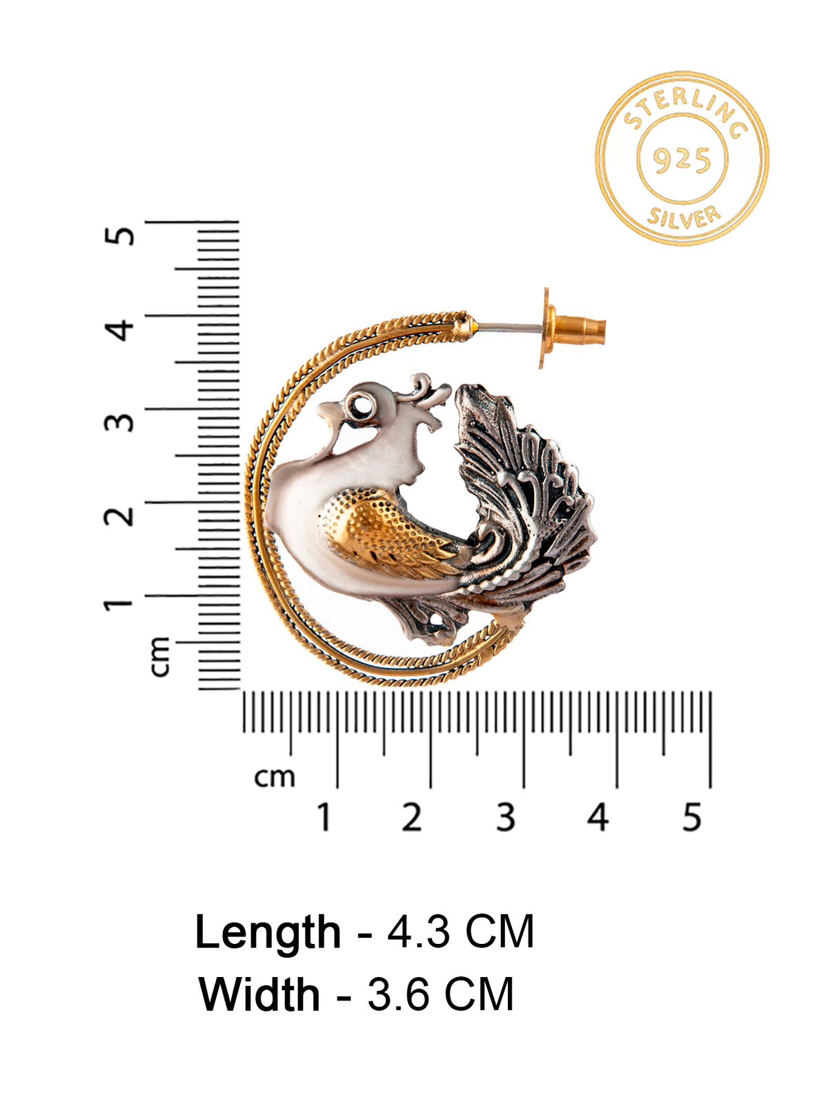 925 Sterling Silver Two Tone Hen Earrings view 4