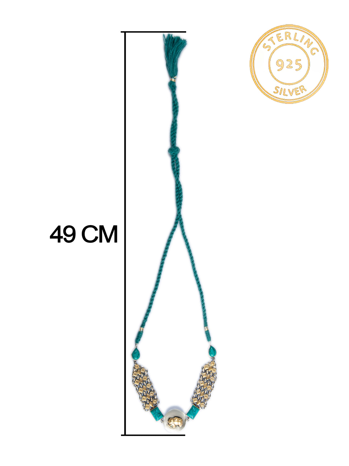 925 Sterling Silver Two Tone 22K Gold Plated Elephant Design Necklace With Turquoise Gemstone view 4