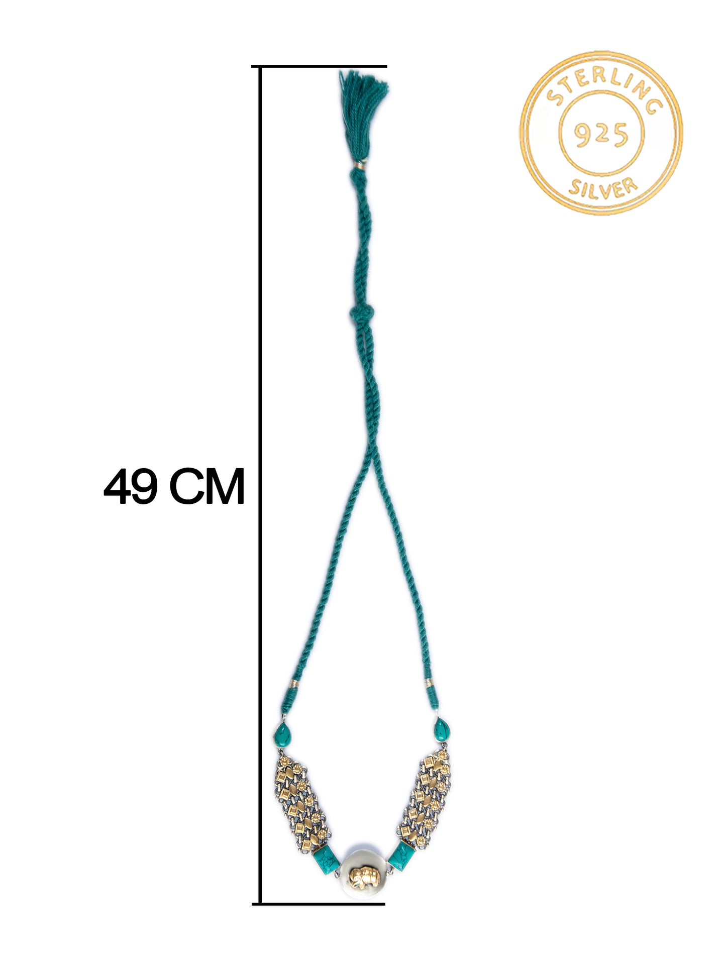 925 Sterling Silver Two Tone 22K Gold Plated Elephant Design Necklace With Turquoise Gemstone