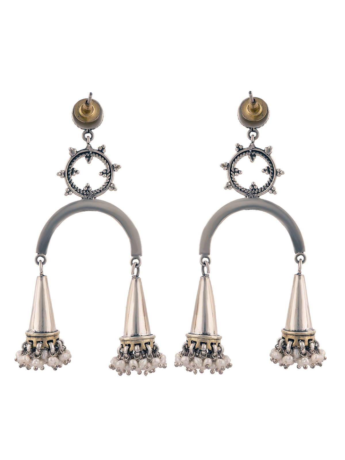 925 Sterling Silver Two Tone Fusion Jhumki Statement Earrings with Pearl view 5